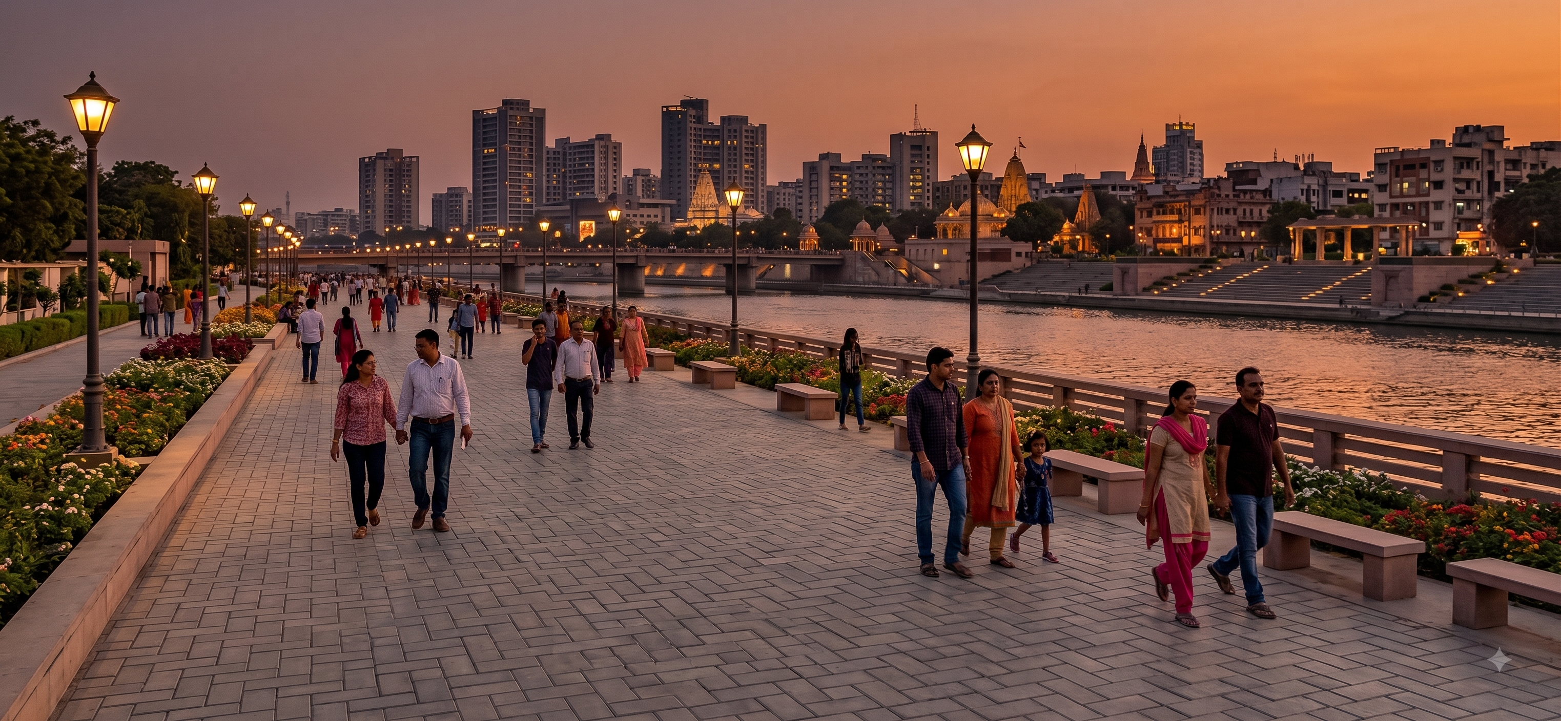 Riverfront Promenade at Dusk